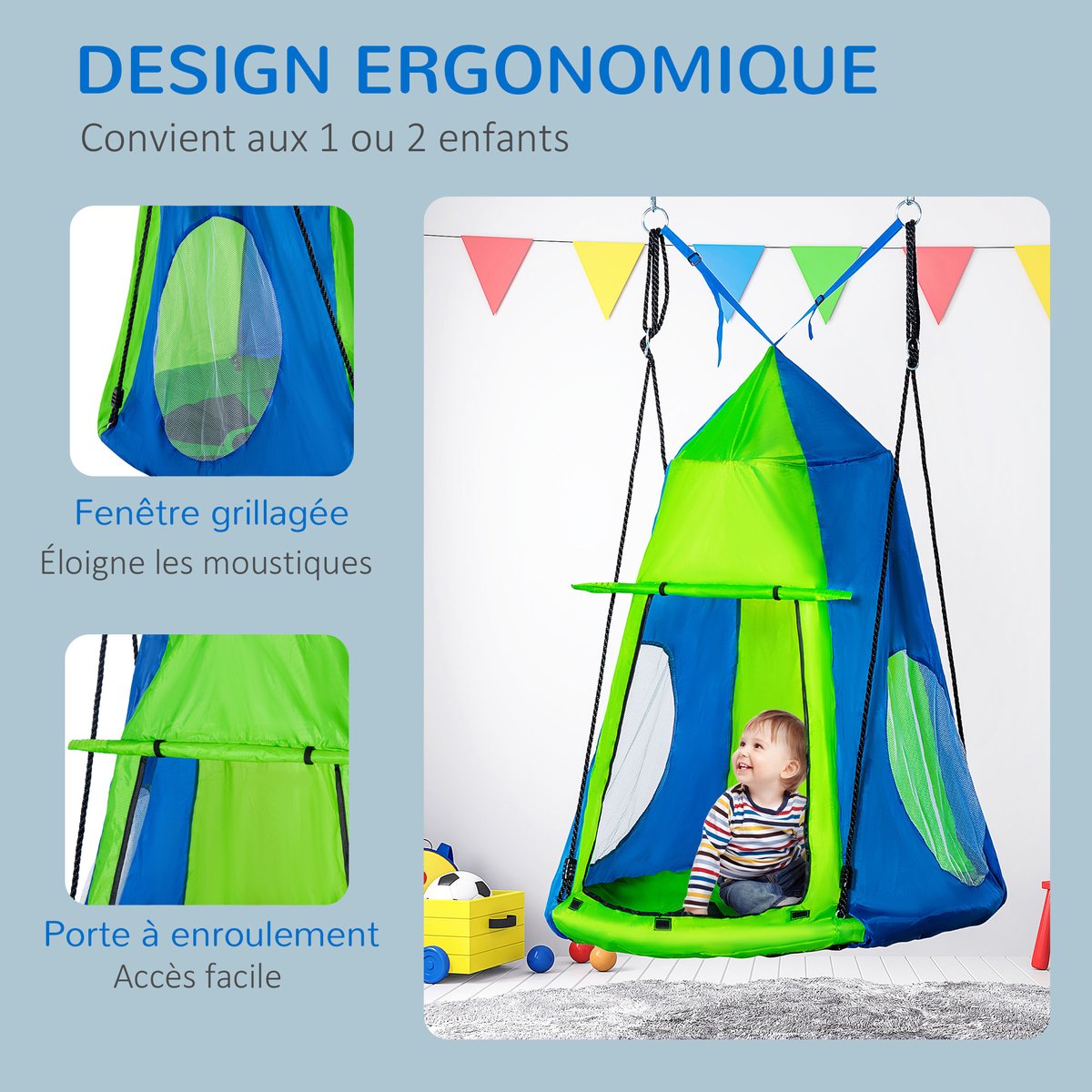 Hamac à bascule pour enfants PE Vert vert, OUTSUNNY