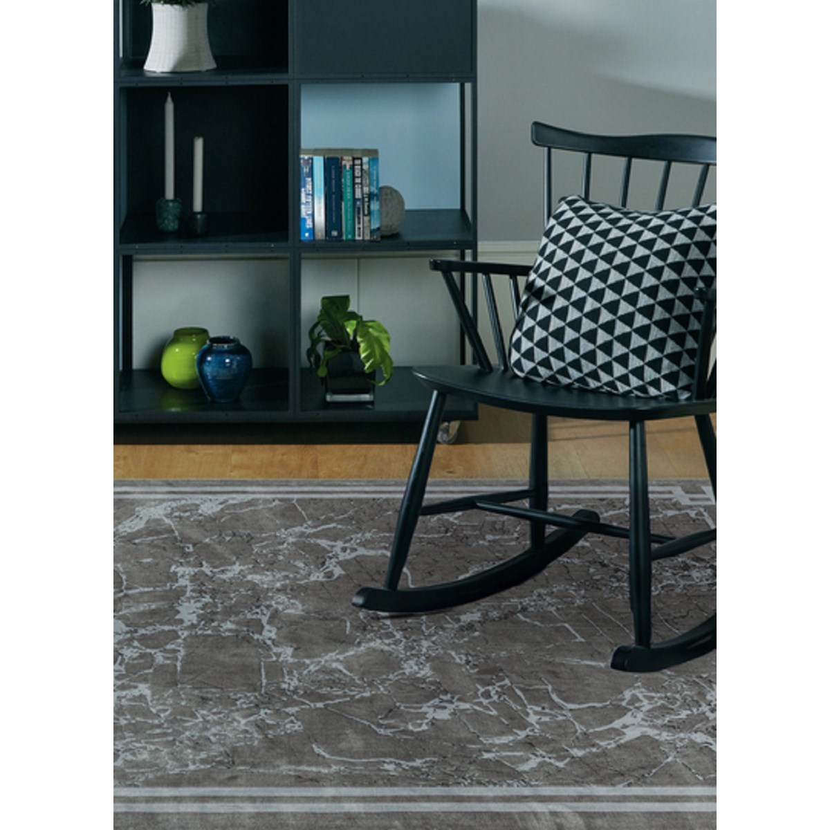 Tapis moderne tissé plat RAYA BORDER argent, NOVATREND
