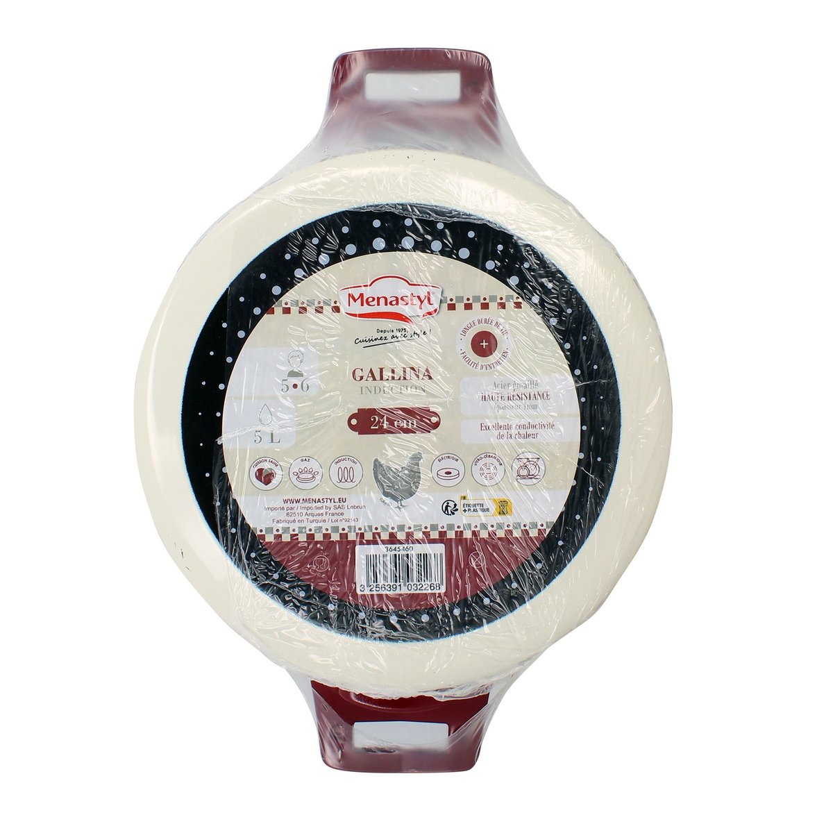 Faitout en acier émaillé 24cm, GALLINA beige et rouge, MENASTYL