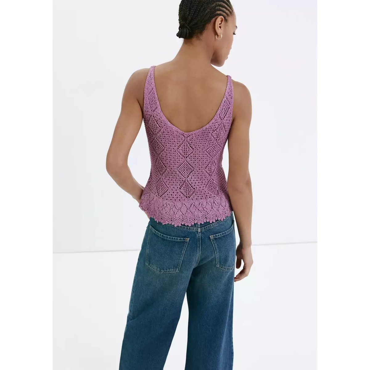 Top en crochet fil textile à volant festonné pourpre, MANGO
