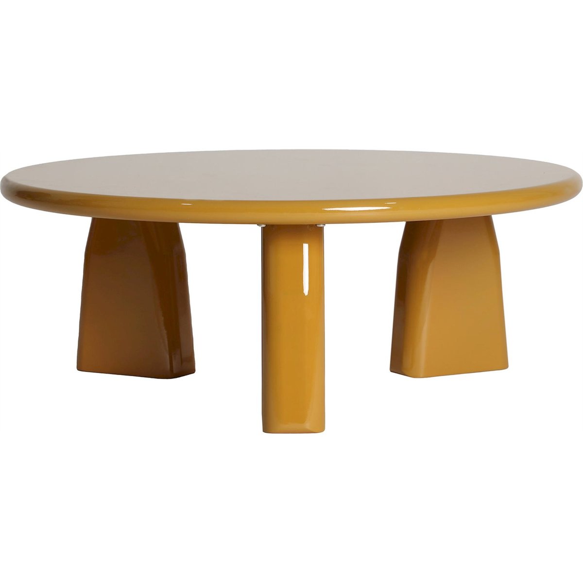 Table basse ronde bois laqué VACIO moutarde, RECOLLECTION