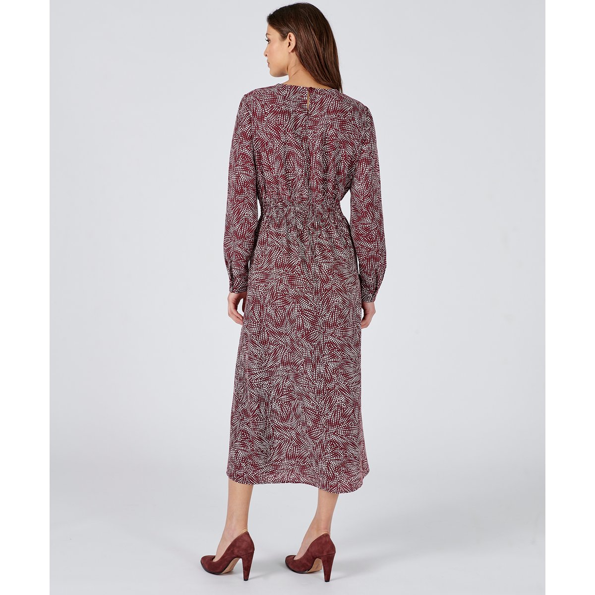Robe imprimée à manches longues rouge bordeaux graphique, DAMART