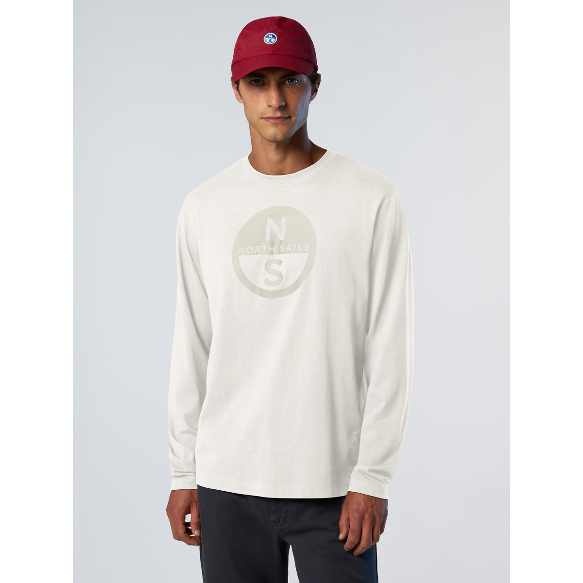 T-shirt à manches longues avec maxi imprimé crème, NORTH SAILS