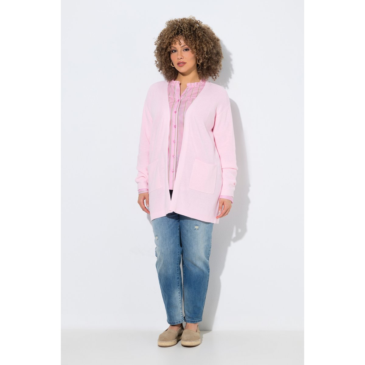 Cardigan en maille côtelée, sans fermeture rose tendre, ULLA POPKEN