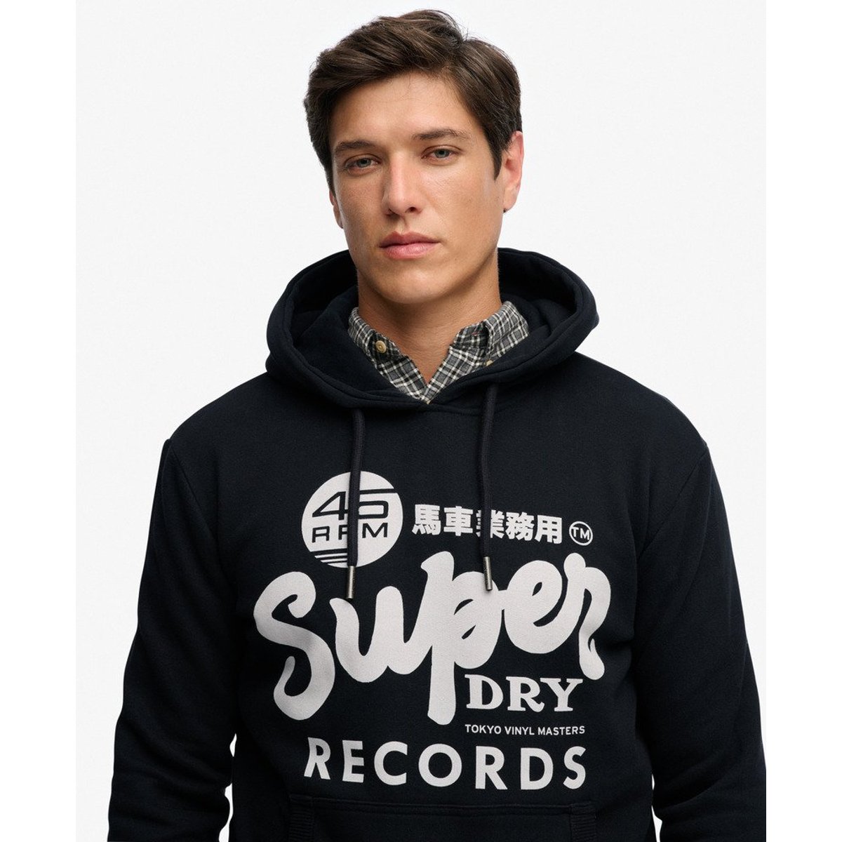 Sweat à capuche Records coupe décontractée noir, SUPERDRY