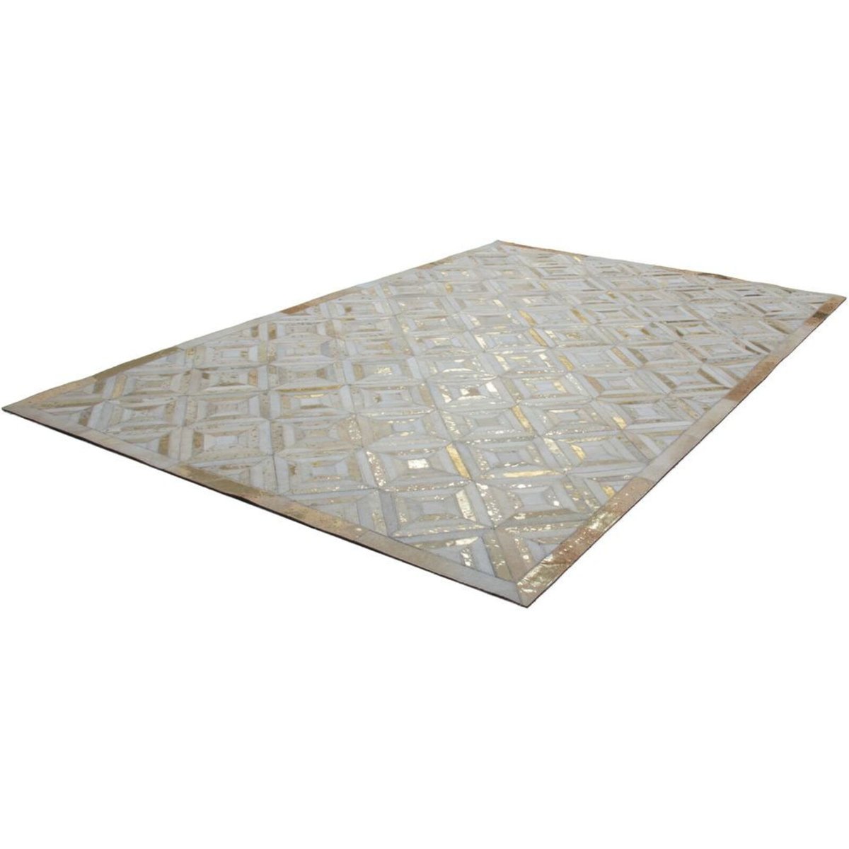 Tapis rectangulaire en cuir fait main SPARK blanc, or, ARTE ESPINA