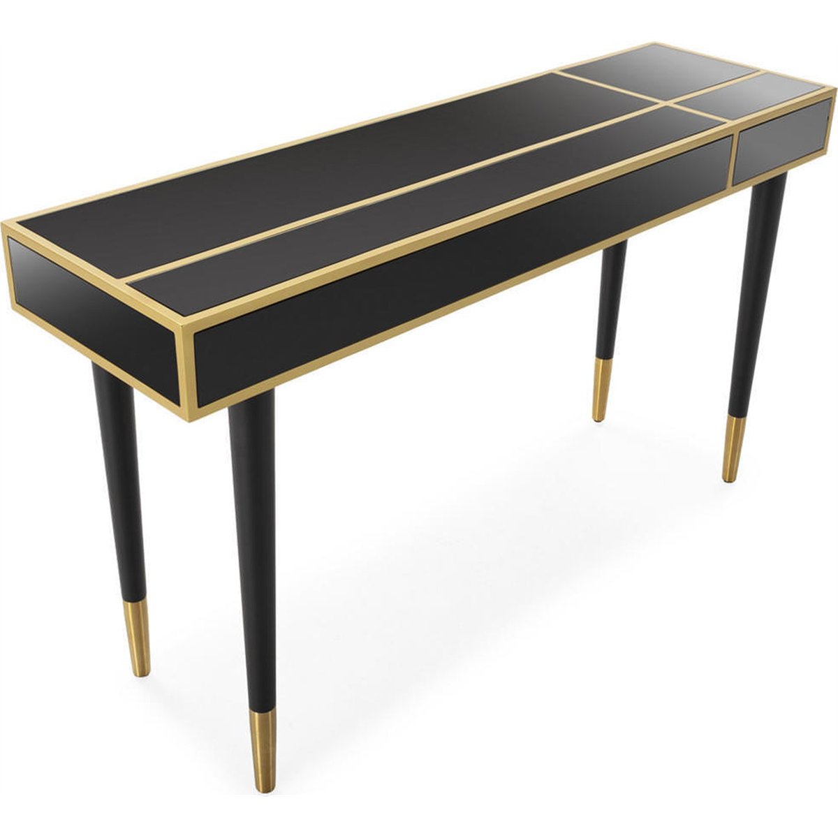 Console esprit glamour avec miroir noir et doré, RECOLLECTION