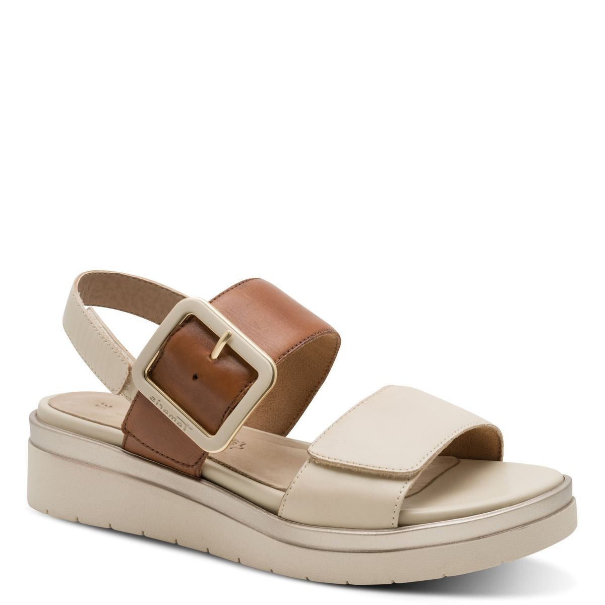 Sandale à talon en cuir beige, TAMARIS