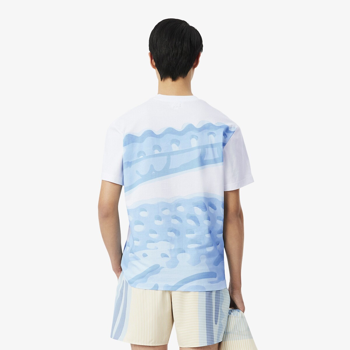 T-shirt classic fit en coton imprimé blanc, LACOSTE
