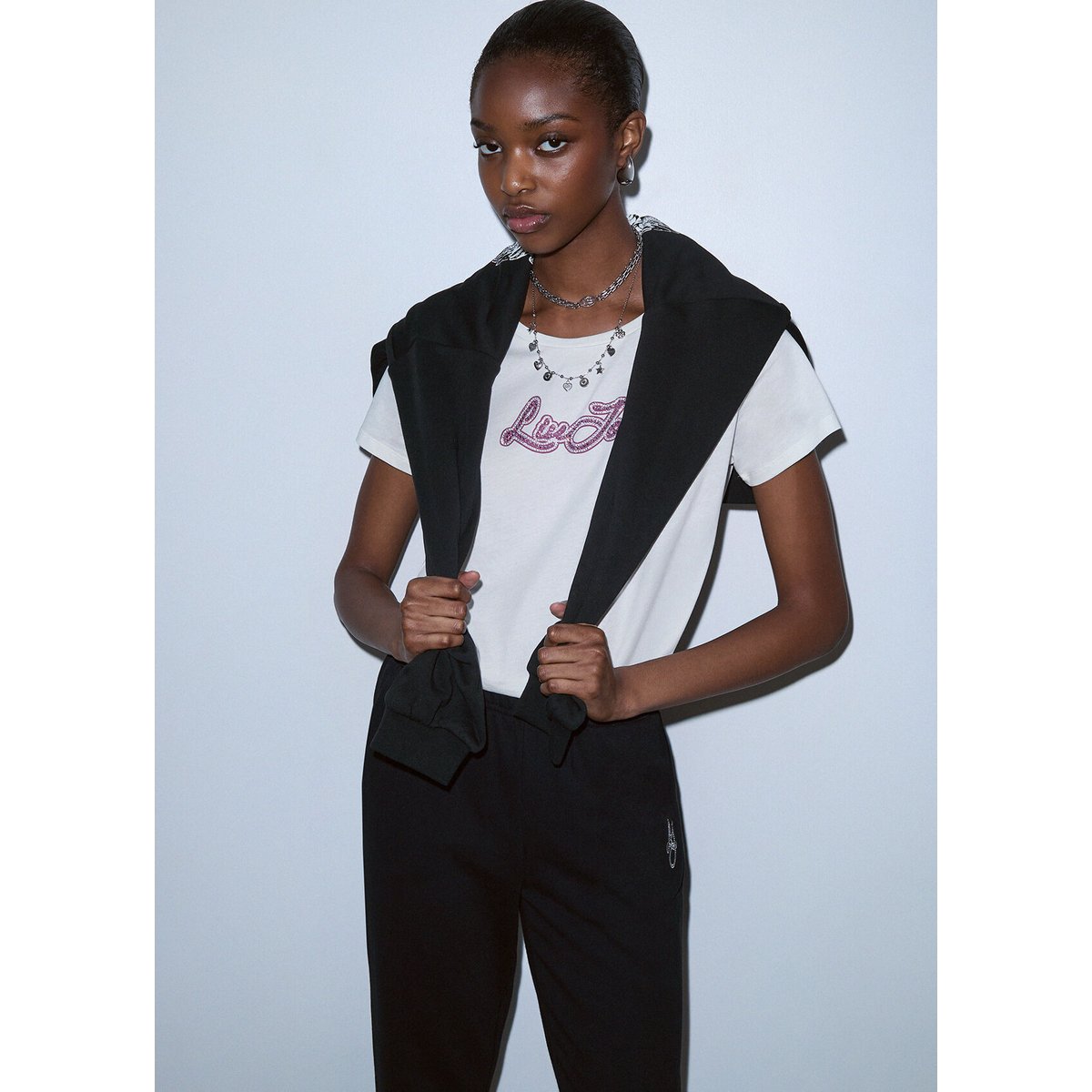 T-shirt en jersey avec logo blanc laine, LIU JO