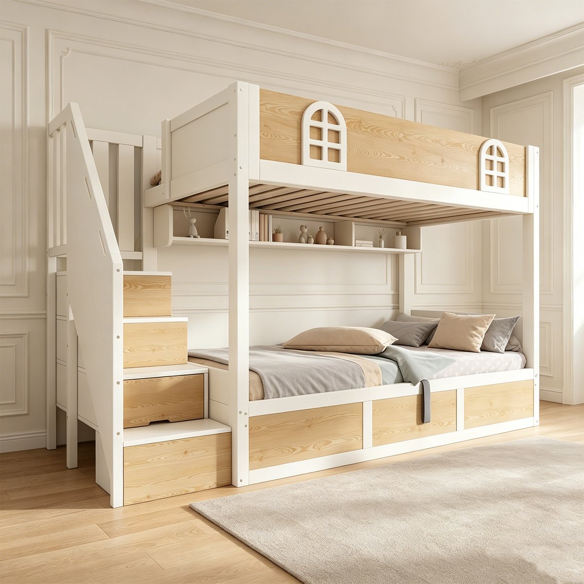 Lit superposé avec rangement, LOFTCOVEA chêne, MEUBLES COSY