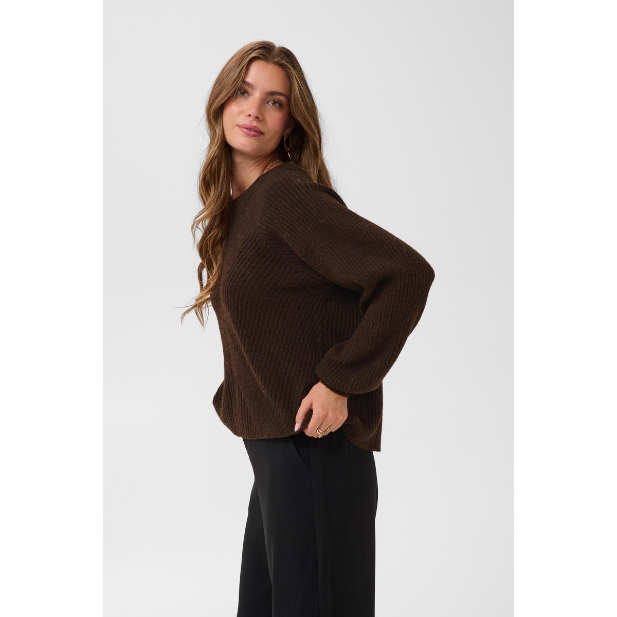 Pullover tricoté marron java, CREAM