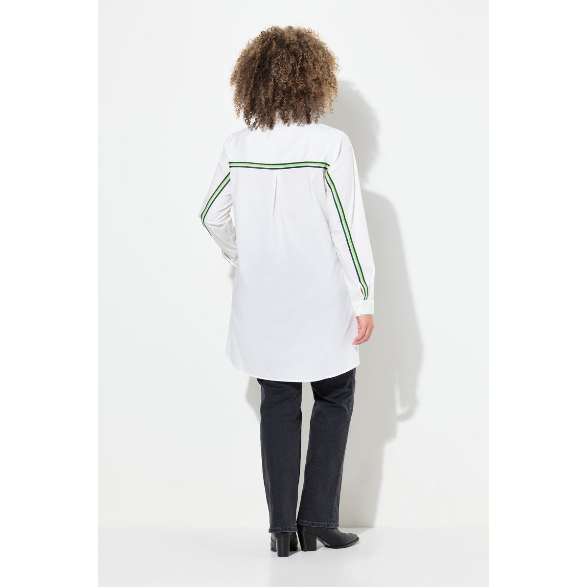 Chemisier long avec bandes fantaisie blanc cassé, ULLA POPKEN