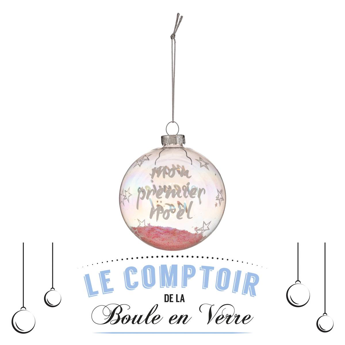 Boule de Noel Verre 80 mm rose, ATMOSPHERA