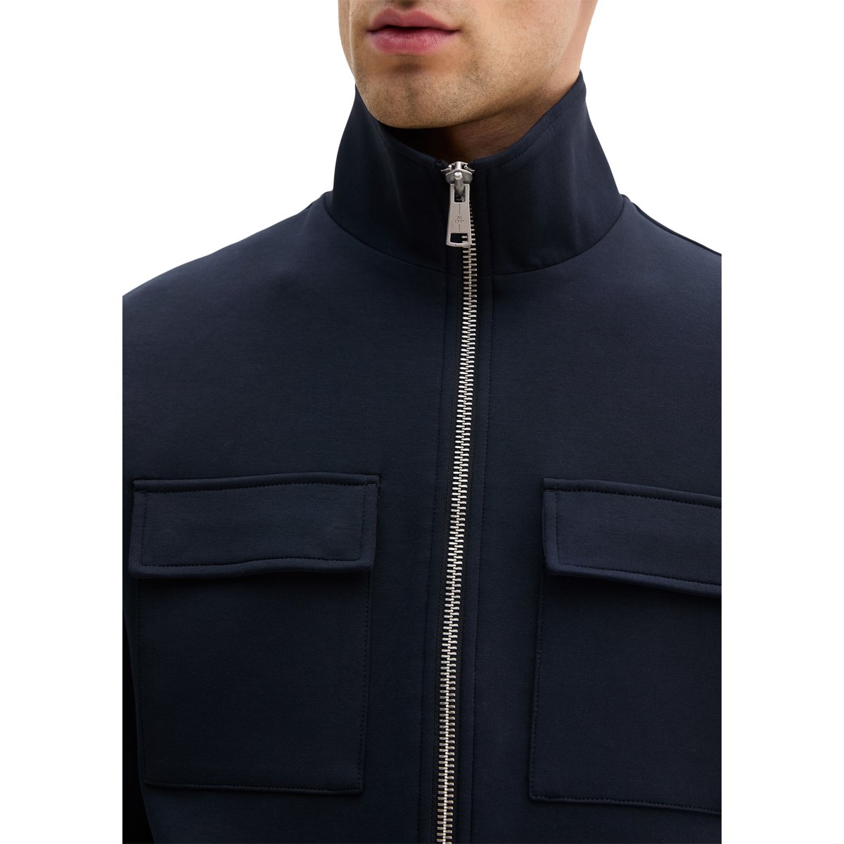 Sweat à fermeture éclair en sweat Scuba Interlock de haute qualité bleu foncé, MARC O'POLO