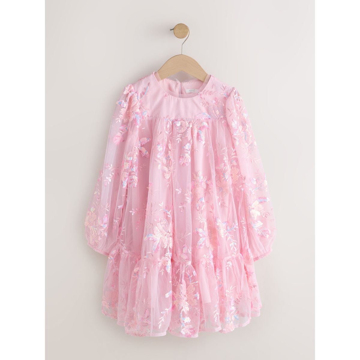 Robe en tulle à manches longues et sequins rose, NEXT