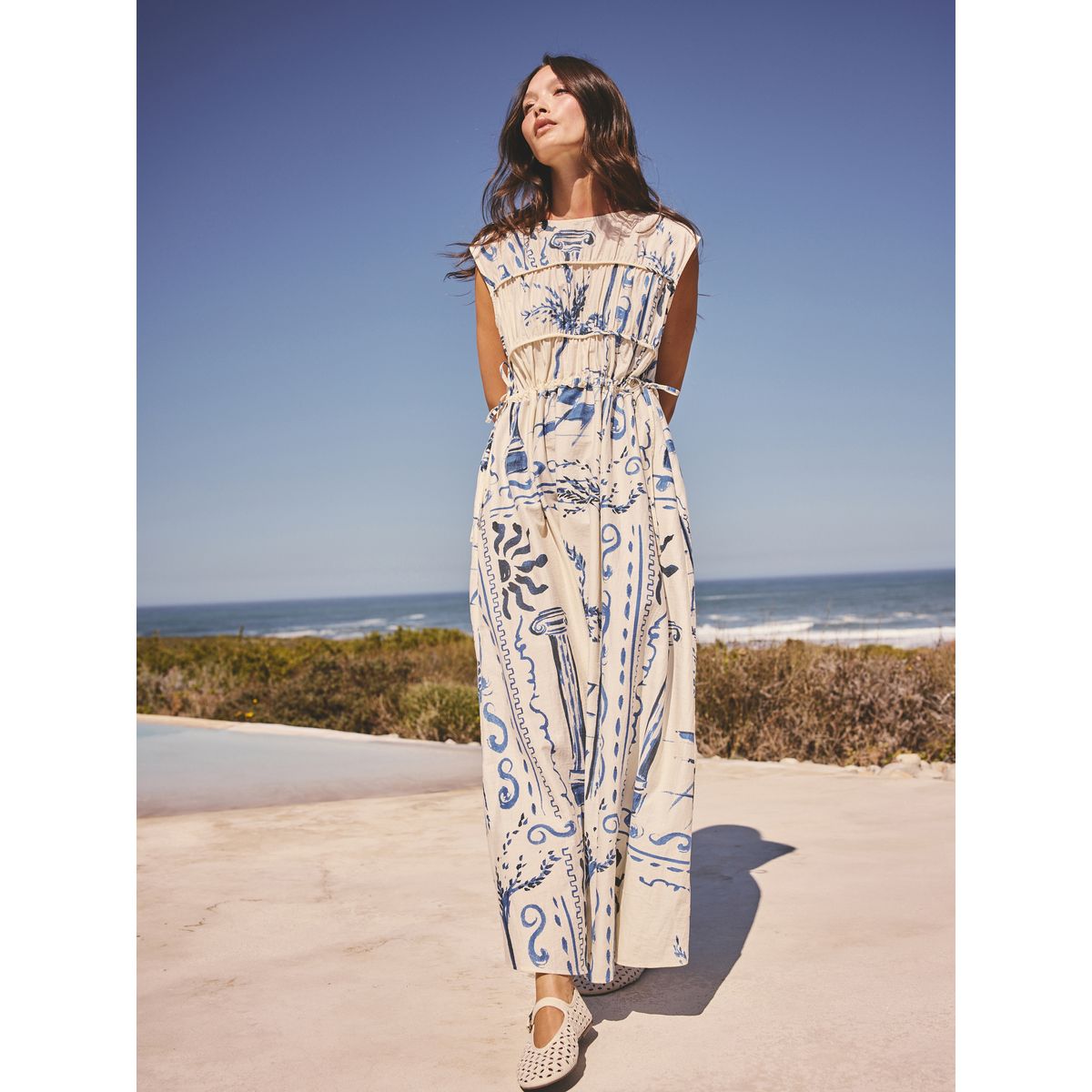 Robe d'été midi avec lien imprimé bleu, NEXT