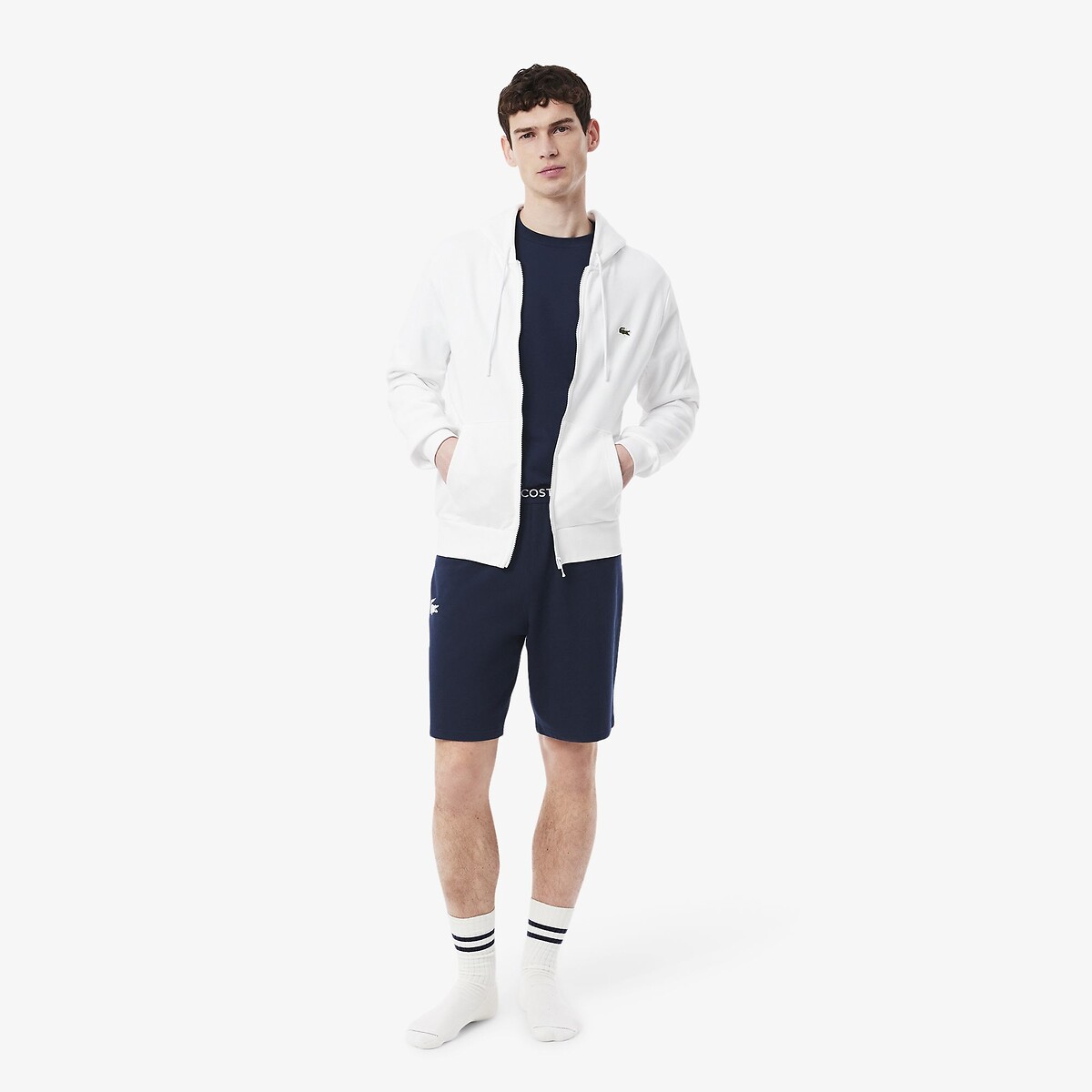 Pantaloncini da casa in felpa navy, LACOSTE