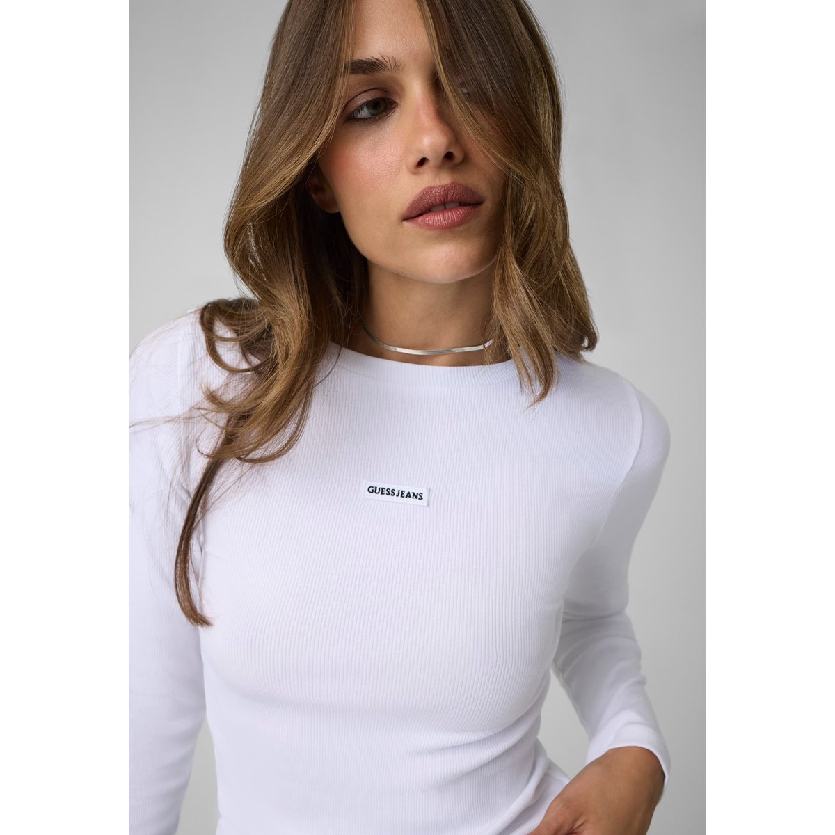 Haut À Manches Longues Avec Logo Patch blanc, GUESS