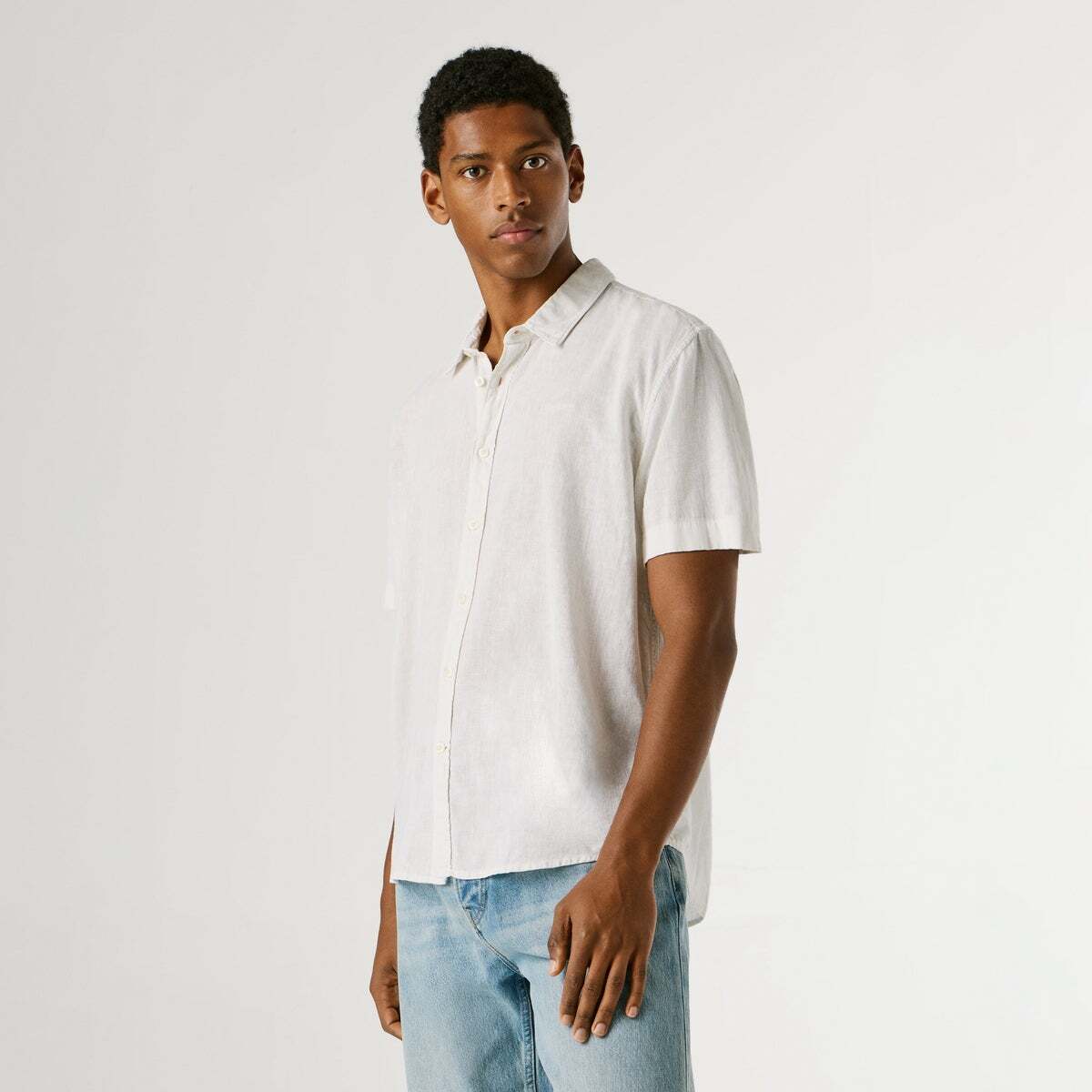 Chemise manches courtes en lin mélangé PERCY blanc, PEPE JEANS