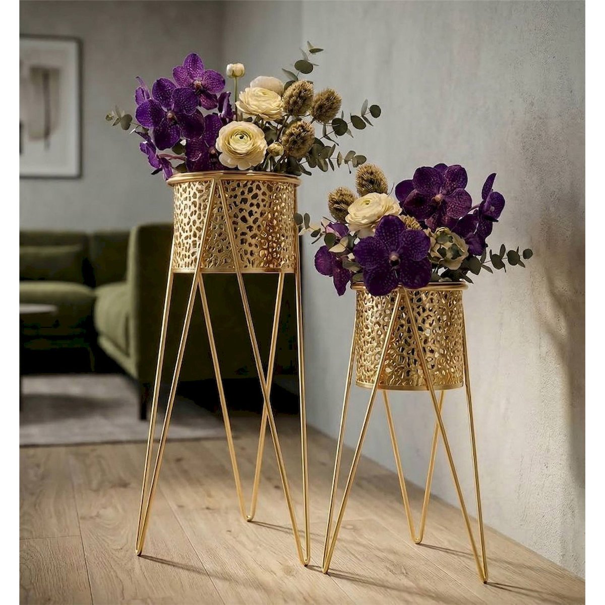 Duo de porte-vases en fer ajouré GLAM doré, RECOLLECTION