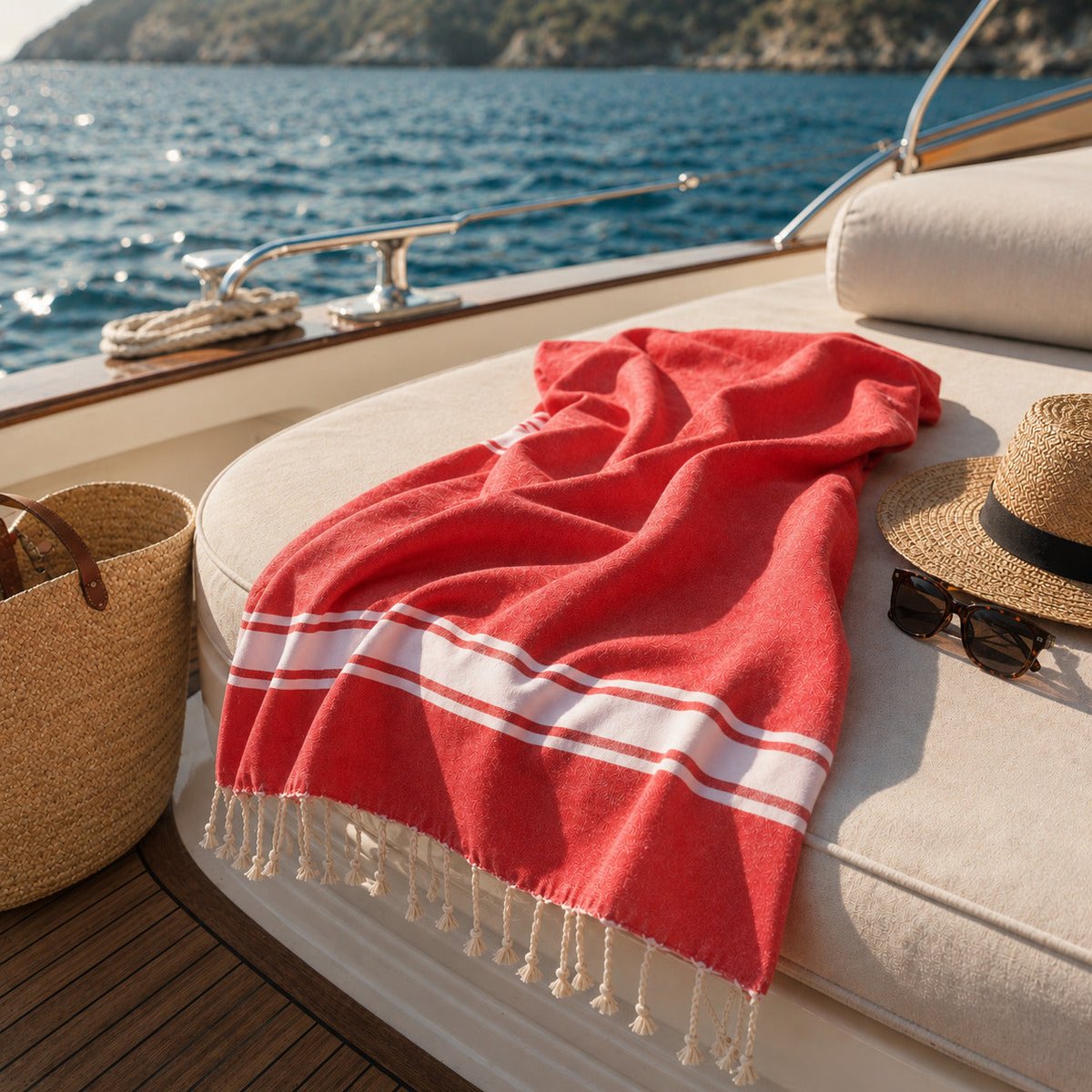 Fouta XXXL coton ST TROPEZ rouge corail, FEBRONIE