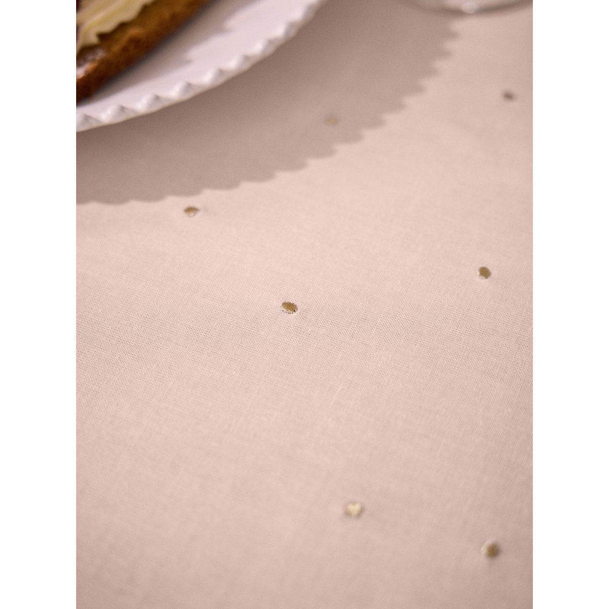 Nappe en coton aspect lin pois dorés blanc doux, CYRILLUS