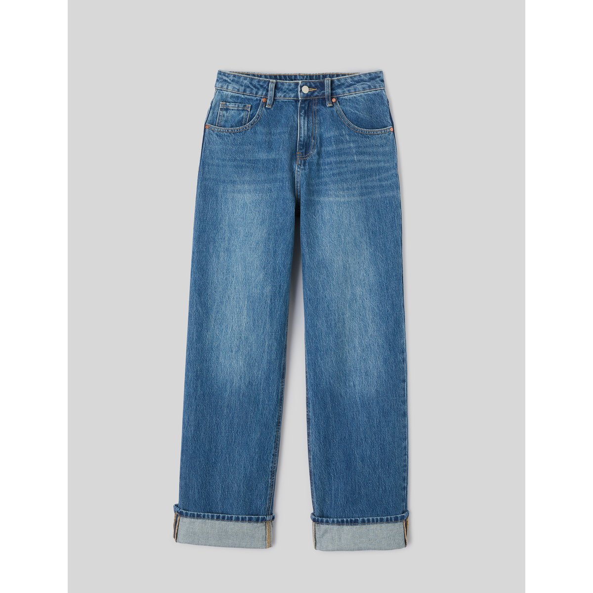 Jean baggy à revers bleu moyen, BZB