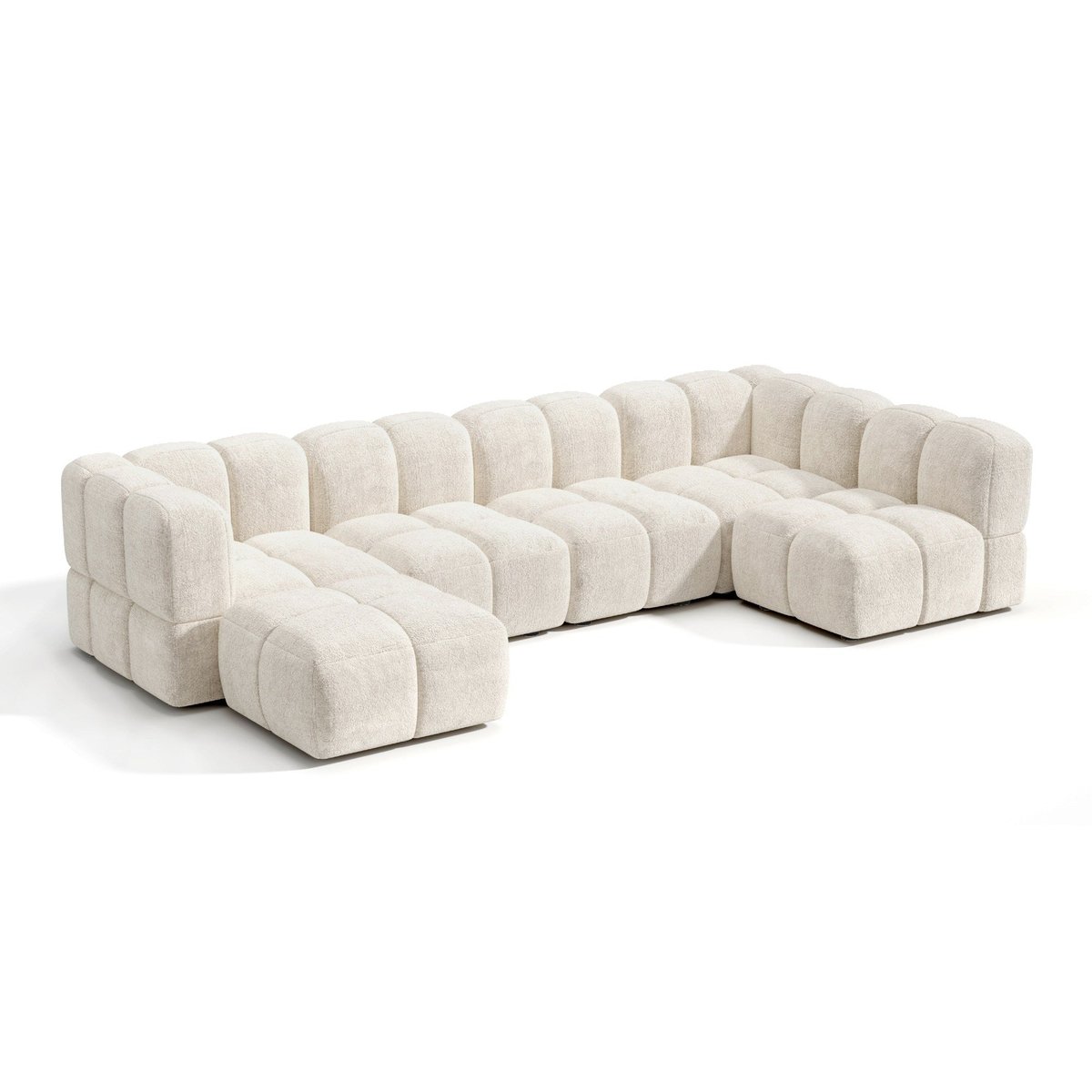 Canapé grand angle modulable 8 places en velours texturé NUBI crème, SIA HOME
