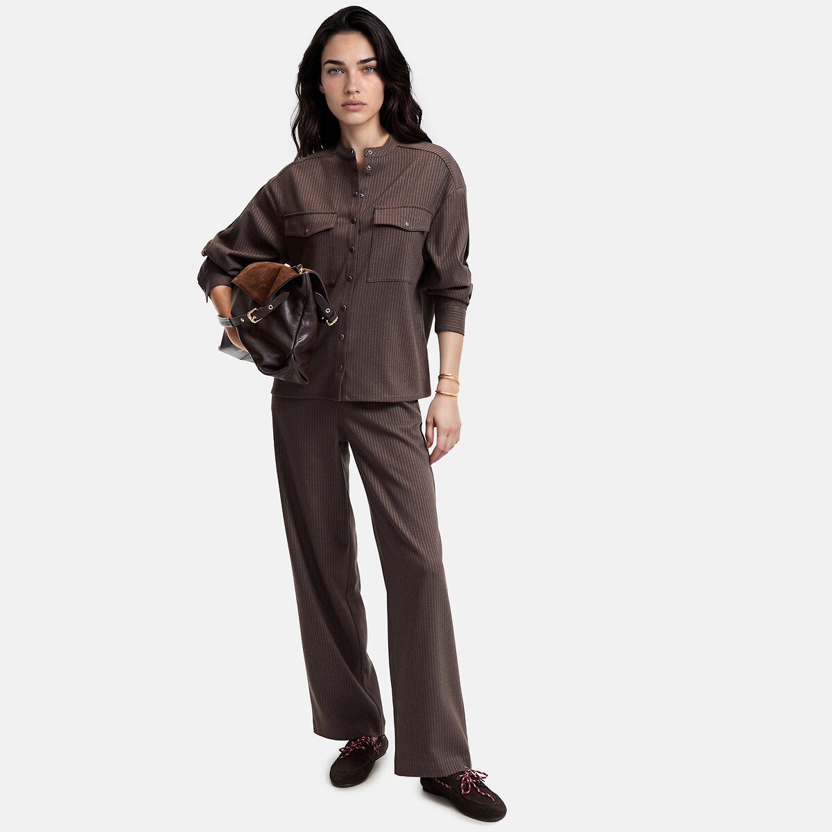 Pantalon large à rayures à taille élastiquée rayé marron, LA REDOUTE COLLECTIONS
