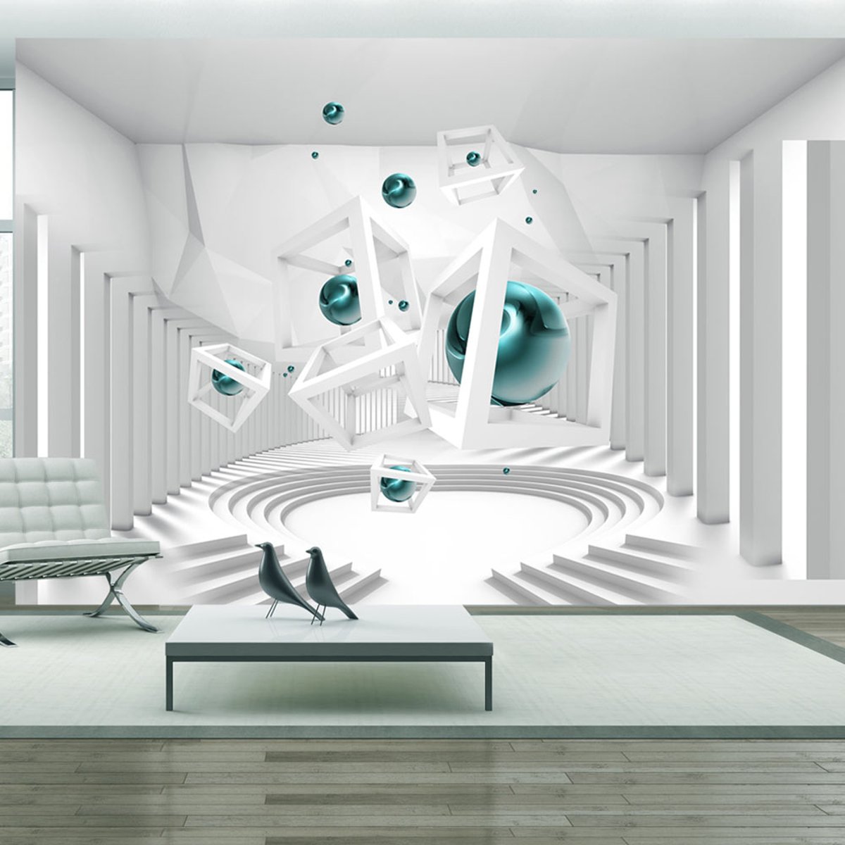 Papier peint intissé panoramique Abstractions Corridor of Geometry bleu, EDEN