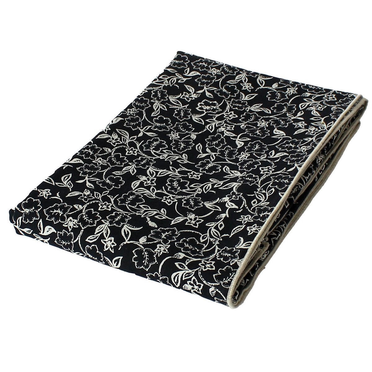 Nappe déperlante en voile de coton imprimée fleurs noir, HOME MAISON