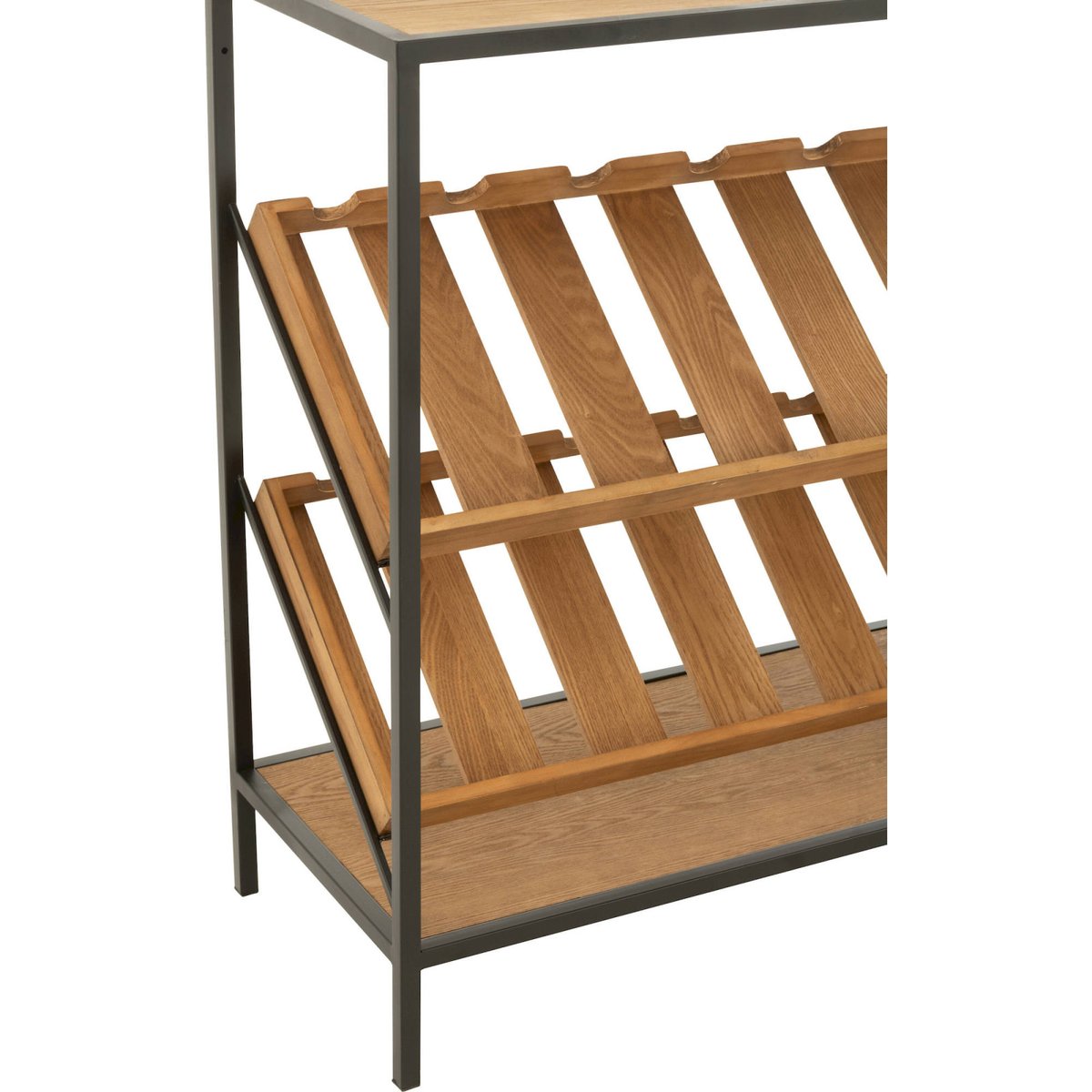 Meuble bar rectangulaire en bois avec rangement bouteilles bois naturel et métal noir, RECOLLECTION