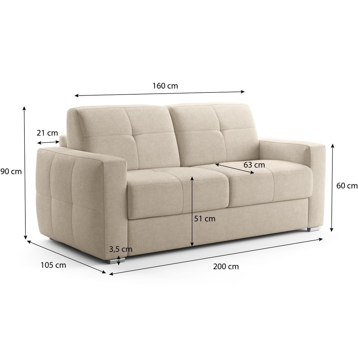 Canapé capitonné convertible 3 places en tissu chenille - ouverture express - CASSIAN beige, HOMIFAB