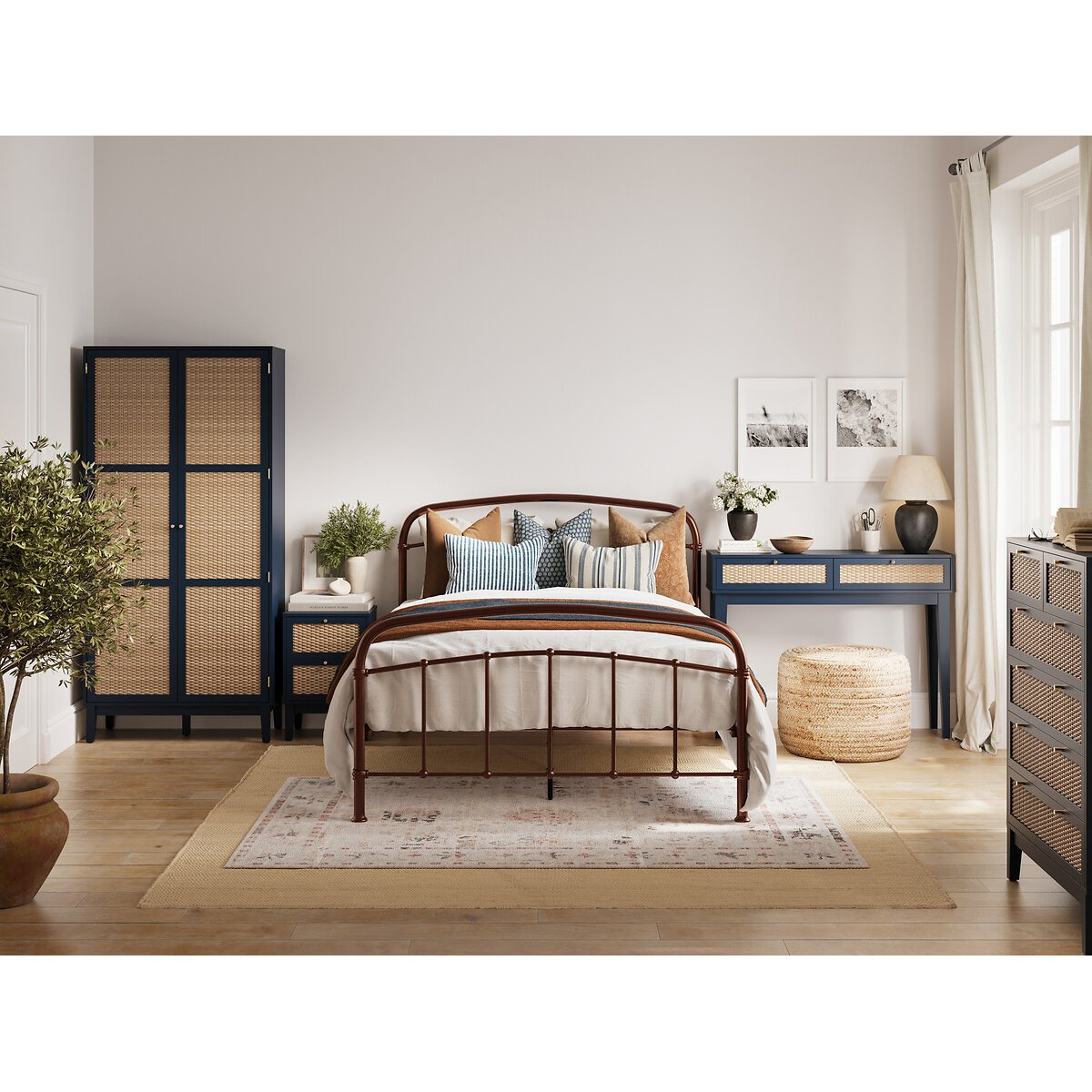 Carmine Rattan Chest of 4+2 Drawers blue, SO'HOME