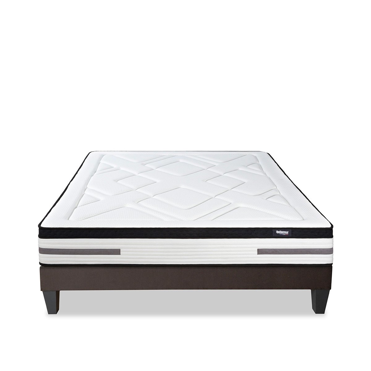 Ensemble Bellevue 90x200 cm Matelas Ressorts ensachés + Sommier Bois blanc, BELLECOUR