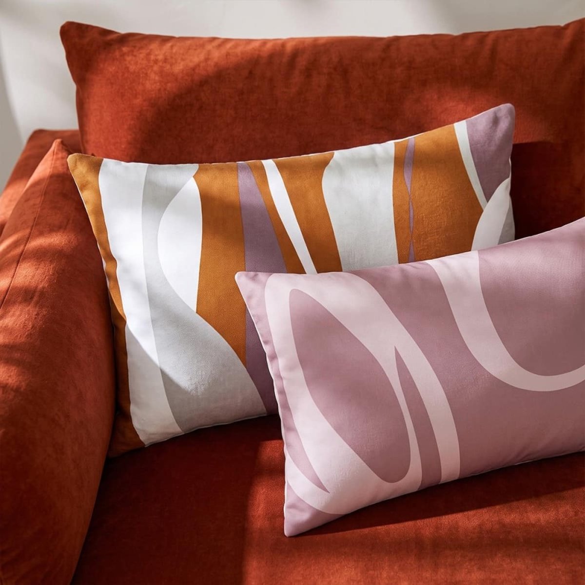 Coussin motifs organiques 30x50cm orange, ORNAMI