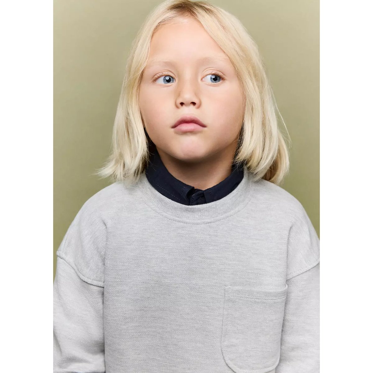 Sweat-shirt oversize poche gris chiné clair, MANGO BABY
