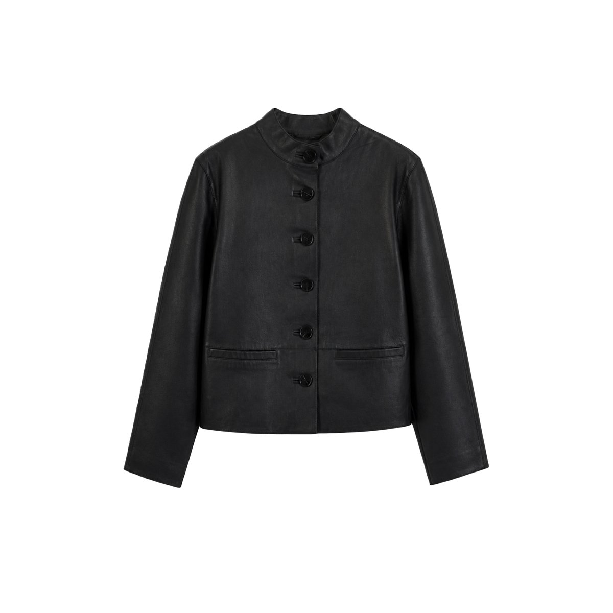 Veste cuir col montant noir, IKKS