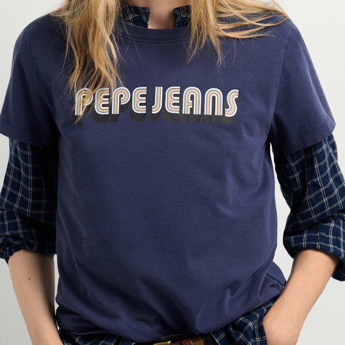 T-Shirt À Logo Rétro Imprimé bleu acier, PEPE JEANS