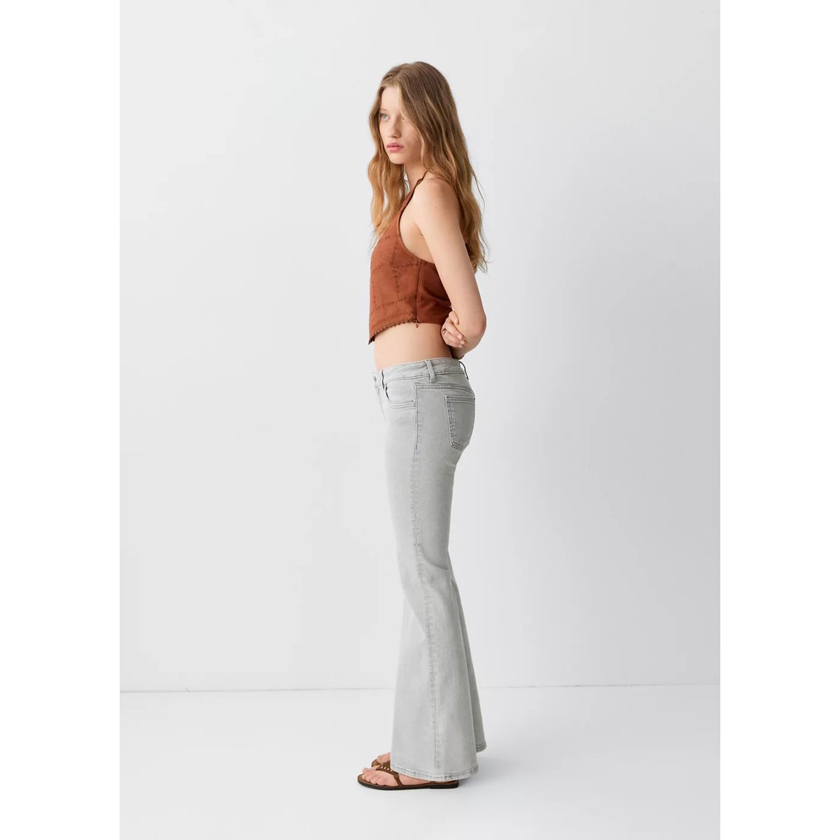 Jean low waist flare gris denim, MANGO TEEN