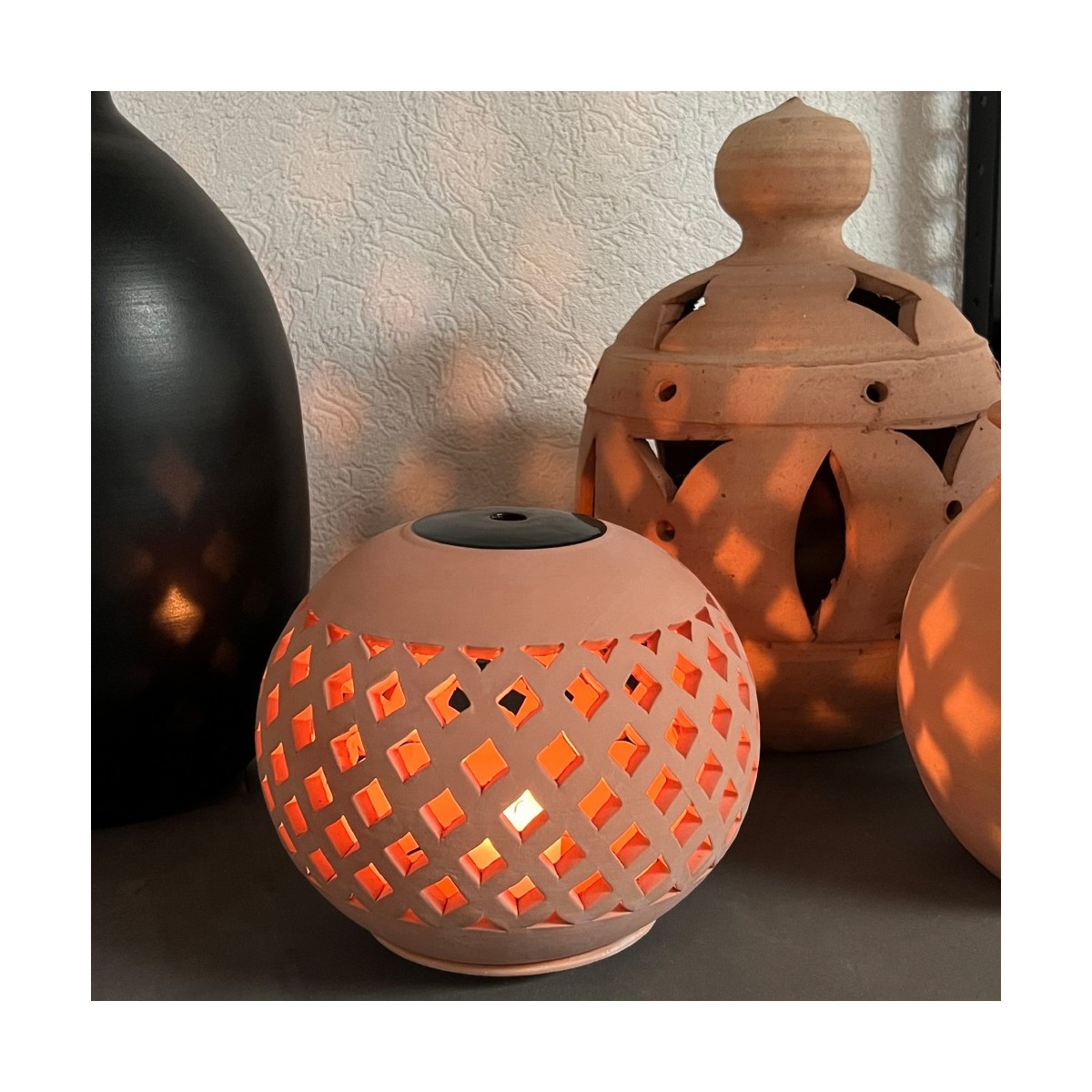 Photophore en terre cuite naturelle, YAZO beige, GERARD LAMY