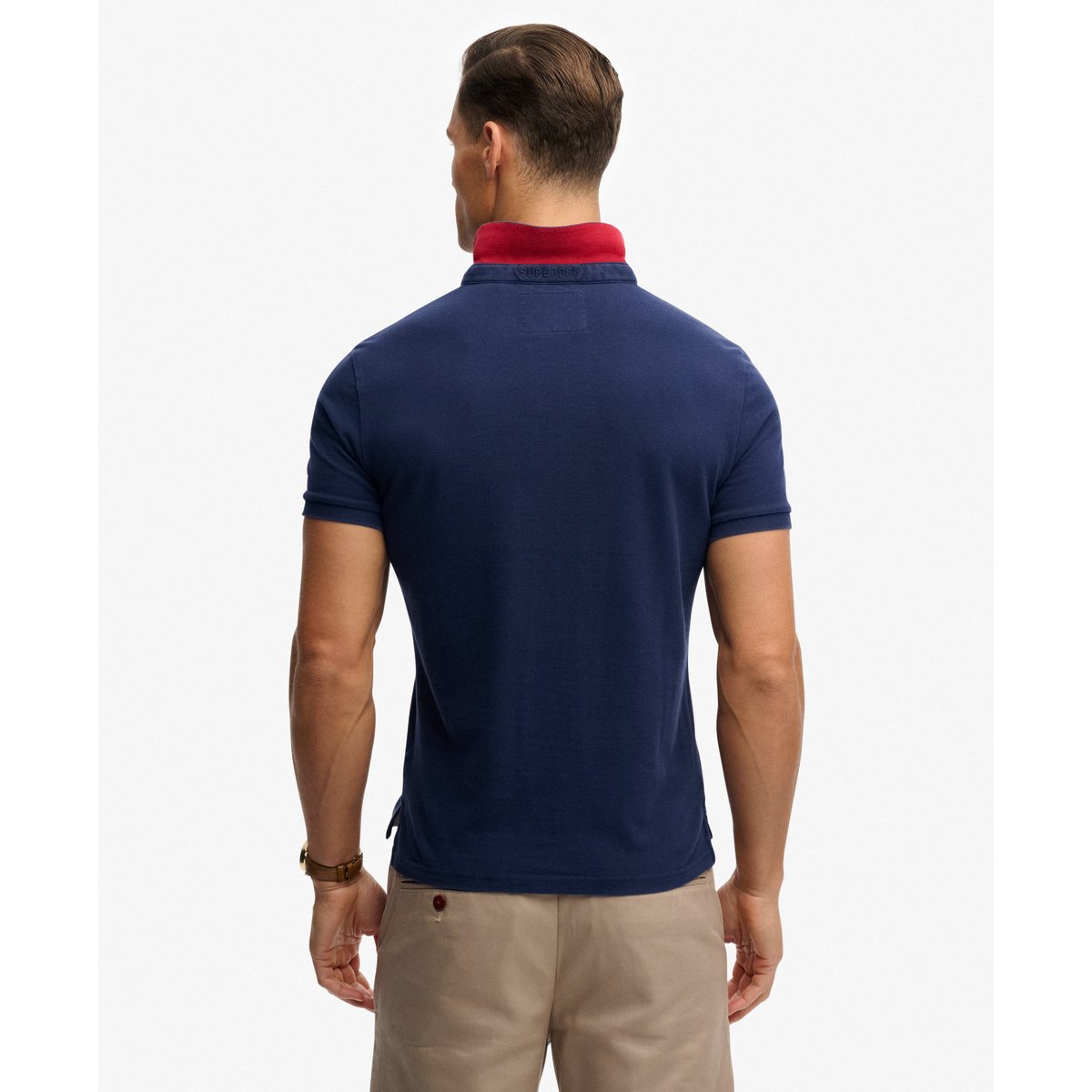 Polo Piqué Monogram bleu marine intense/rouge, SUPERDRY
