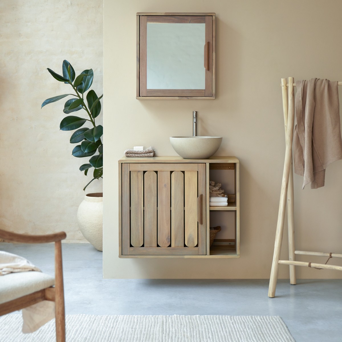 Meuble Salle De Bain en Acacia massif, LILA naturel, TIKAMOON