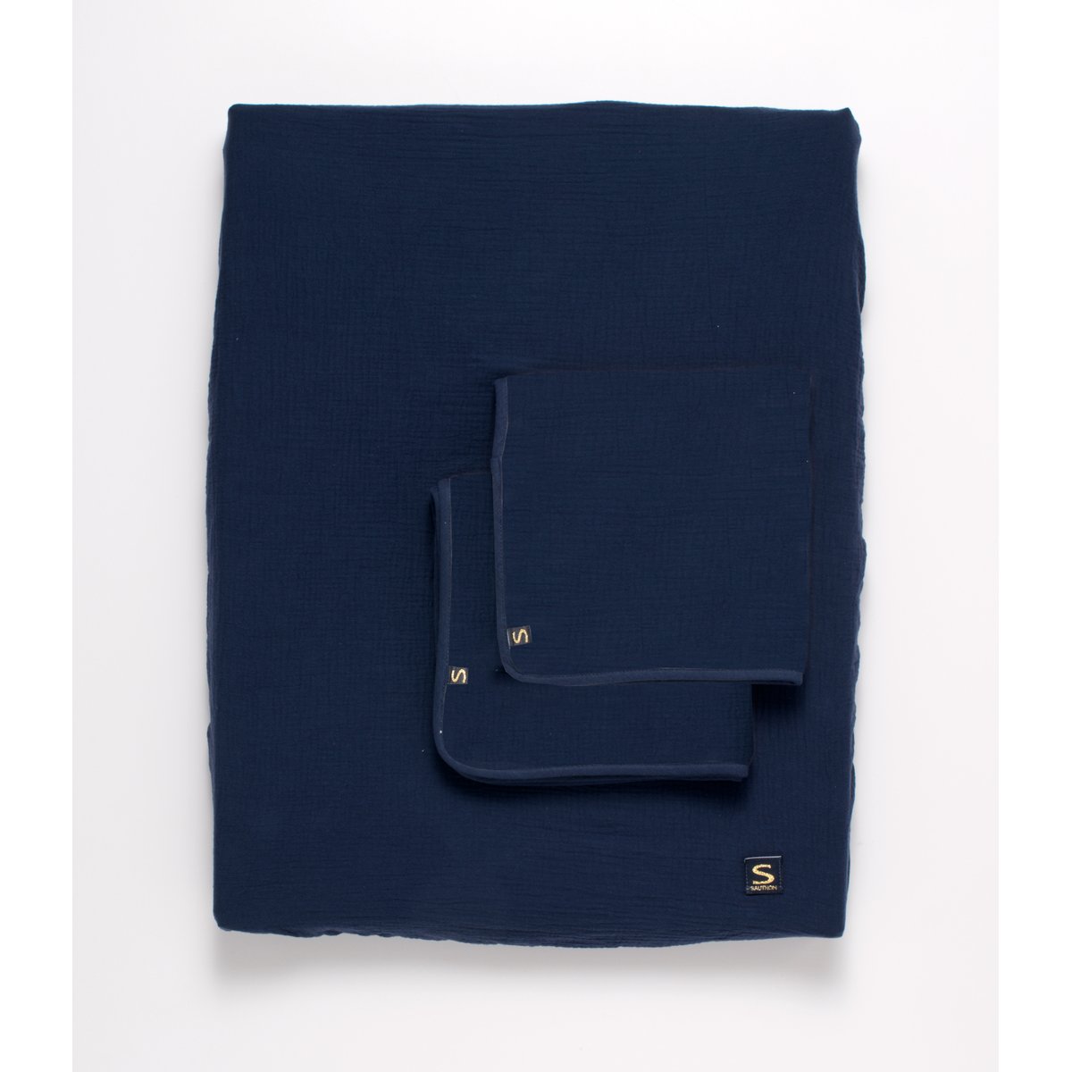 Housse de matelas à langer et linges en gaze de coton bleu foncé, SAUTHON