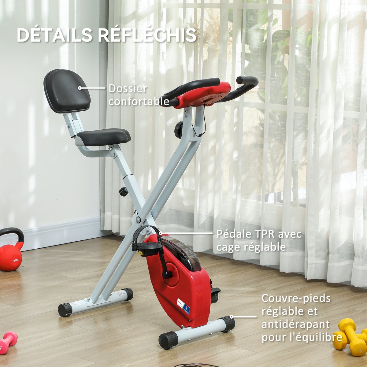Vélo d'appartement magnétique rouge, HOMCOM