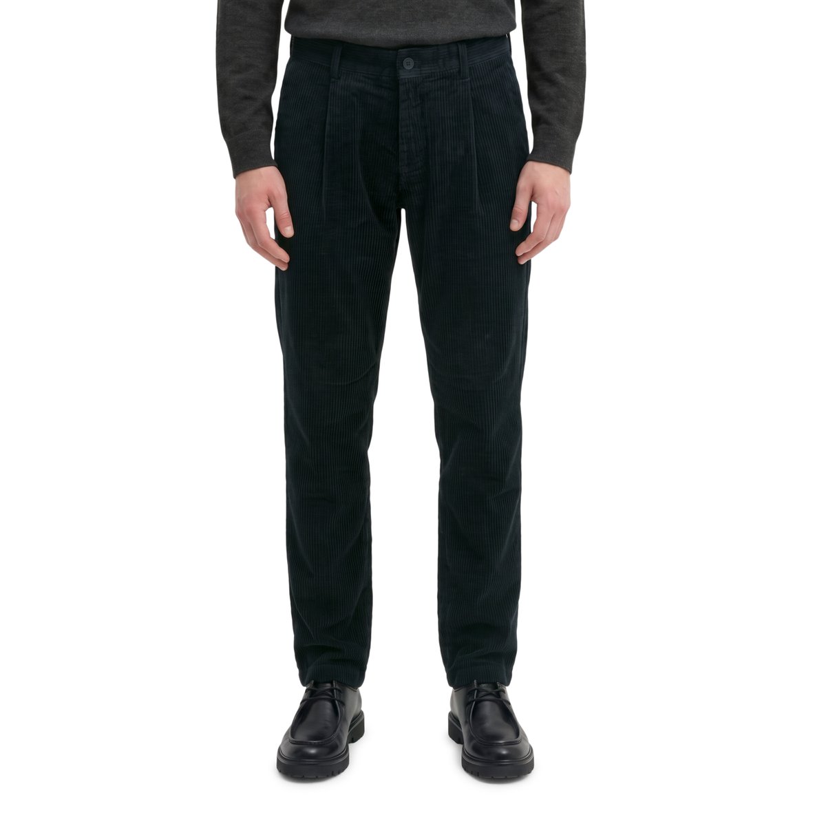 Pantalon en velours côtelé modèle Osby, à plis et coupe fuselée en pur coton biologique bleu, MARC O'POLO
