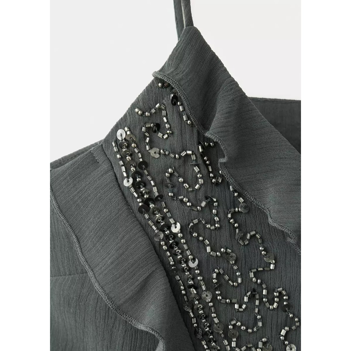 Top plissé brodé argent foncé, MANGO TEEN