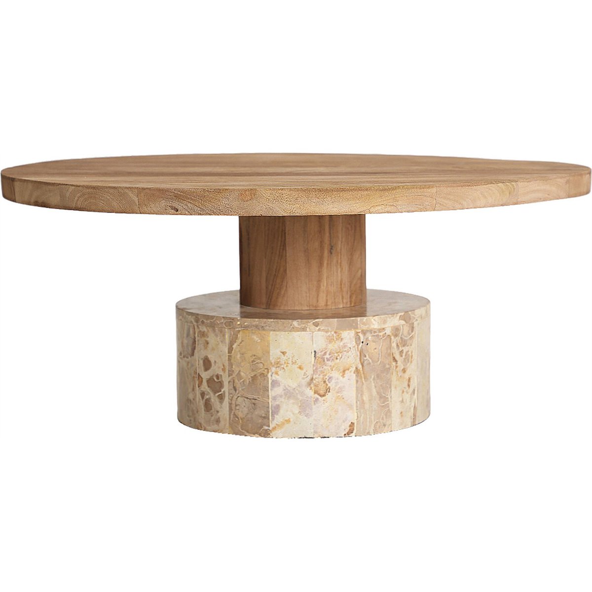 Table basse ronde marbre et manguier VACIO bois marron et marbre beige, RECOLLECTION