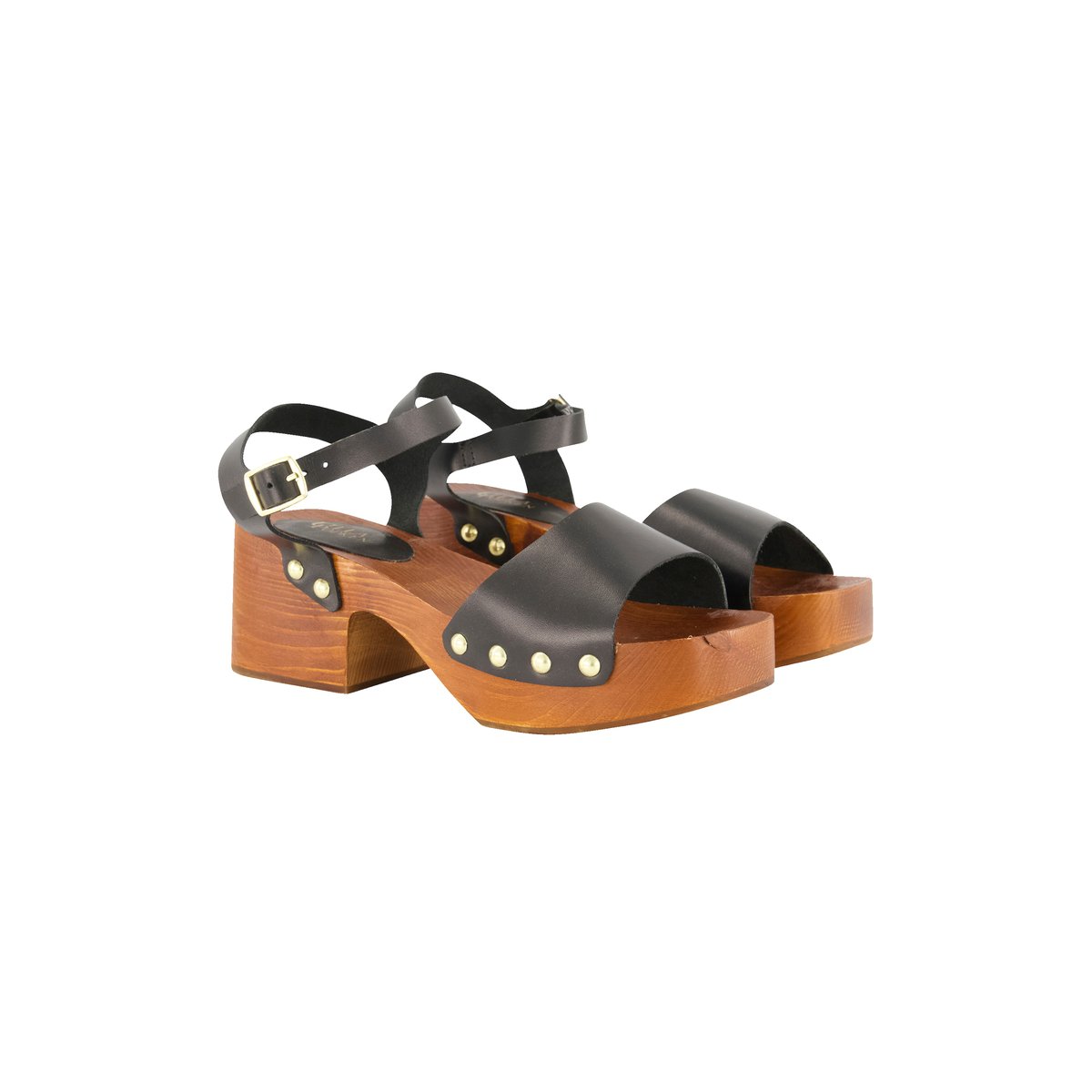 Sandalettes type sabots en cuir avec rivets , pied large noir, ULLA POPKEN